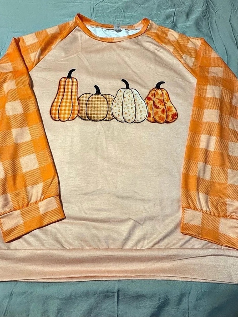 2XL Pumpkin Fall Shirt Orange Plaid Raglan Sleeves